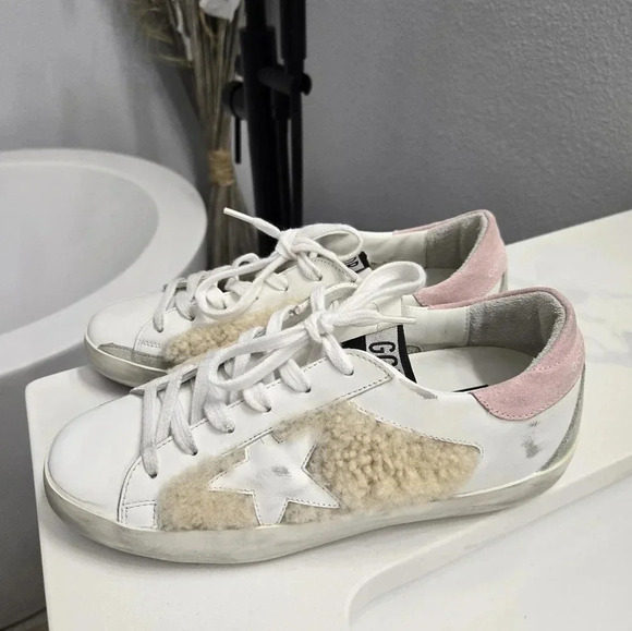 Golden Goose Leather & Shearling Trim Sneakers - Picture 3 of 17